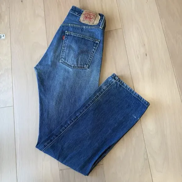 Vintage Levis 501 Jeans 30 Blue Dark Wash Straight Denim Workwear Non Selvedge